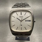 Seiko SQ Watch Men 32mm Silver Dial Silver Tone Daydate Rectangle 8223-5210 VTG