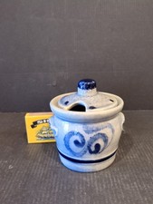 VINTAGE DEUTSCHER MARZI & REMY BLAU & GRAU STEINZEUG SENFTOPF + DECKEL Nr. 3057 #