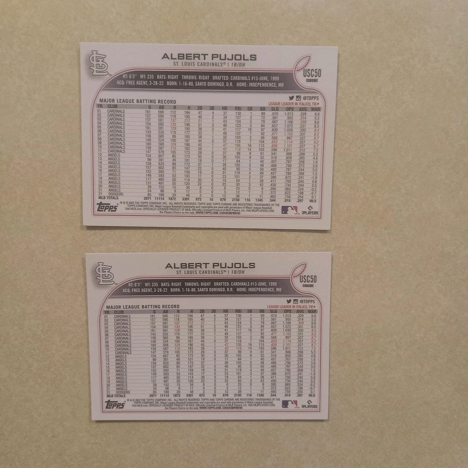 2022 Topps Chrome Update Series - Albert Pujols #USC50 Purple Refractor Lot (2) - Image 2 of 2