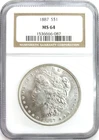 1887 US MORGAN SILVER DOLLAR $1 COIN NGC MINT STATE 64