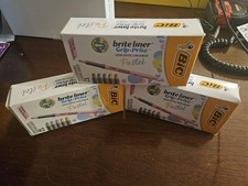  3 Bic Brite Liner Grip Pastel Highlighter Set 12 Count Assorted Colors Lot