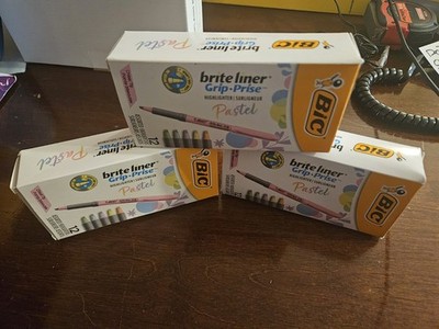 (3) Bic Brite Liner Grip Pastel Highlighter Set 12 Count Assorted Colors Lot