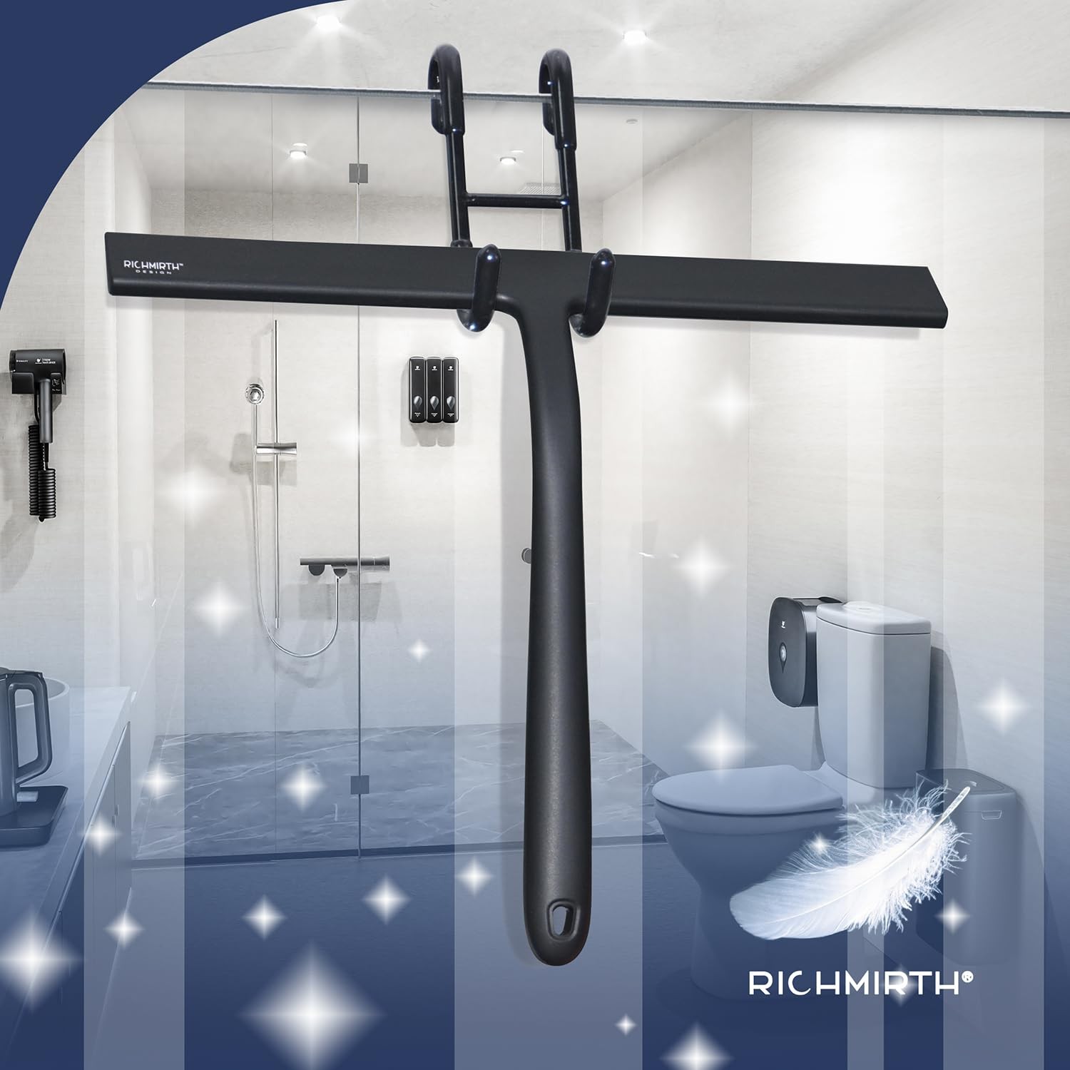 12 Inch Silicone Shower Squeegee for Glass Doors with Hook – Streak-Free Window