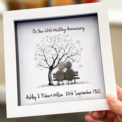 Personalisiertes 60. Hochzeitstag Kiesel Kunst Geschenk 6 Zoll Andenken Diamant