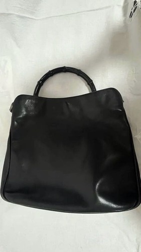 Gucci Black Bamboo Handle Handbag Leather Used