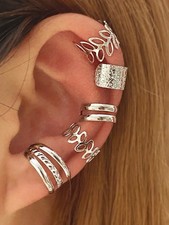 Silver 2pcs Minimalist Layered Curved Ear Cuffs With Rhinestones For Women