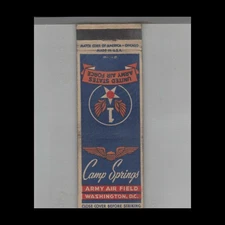 Matchbook Cover United States Army Camp Springs Army Air Field Washington, DC