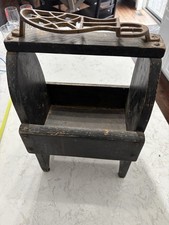 Antique Wooden Shoe Shine Box with Cast Iron Footrest   And Accessories