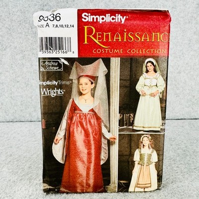 Simplicity 9836 Renaissance Costume Dress Noble Peasant Girls 7 14 Pattern