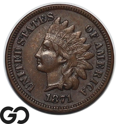1871 Indian Head Cent Penny Choice Gem AU++ Better Date