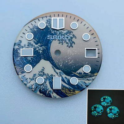 #ad 28.5mm Watch Dial Green Luminous For Seiko NH35 NH36 Movement Kanagawa Sea Dials $23.90