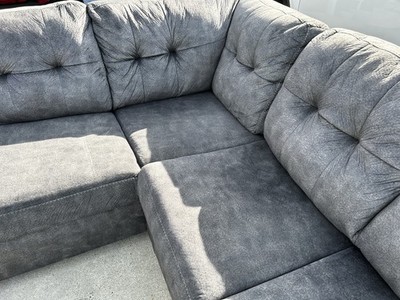 Gray Two-Piece Sectional Sofa, Tufted High Back, Classic Round Arms, Modern