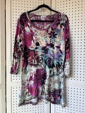 Parsley  Sage Colorful Artsy Tunic Pink Purple Print Women's M Rayon 3/4 SLV