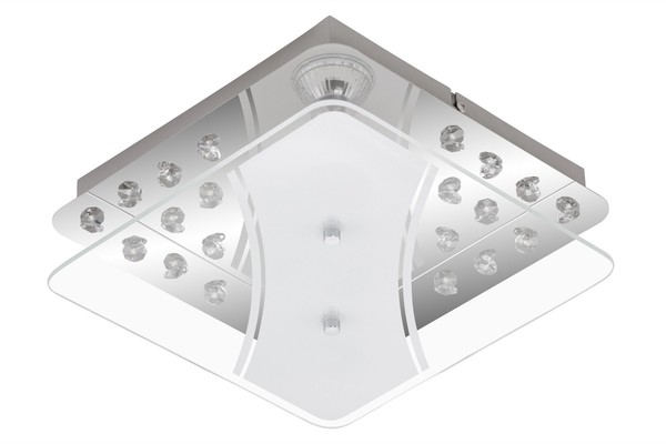 Led Deckenleuchte Chrom 3 Flg. Kristalloptik Dekorglas GU10 Austauschbar 1200Lm-image