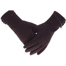 Womens Winter Gloves Touch Screen Warm Fleece Lined One Size Button - Brown