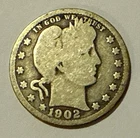 1902-O Barber Silver Quarter - 90% Silver