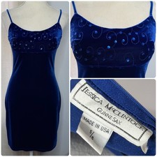 Y2K Vintage Jessica McClintock Gunne Sax Velvet Sequin Mini Dress Blue Women 5/6