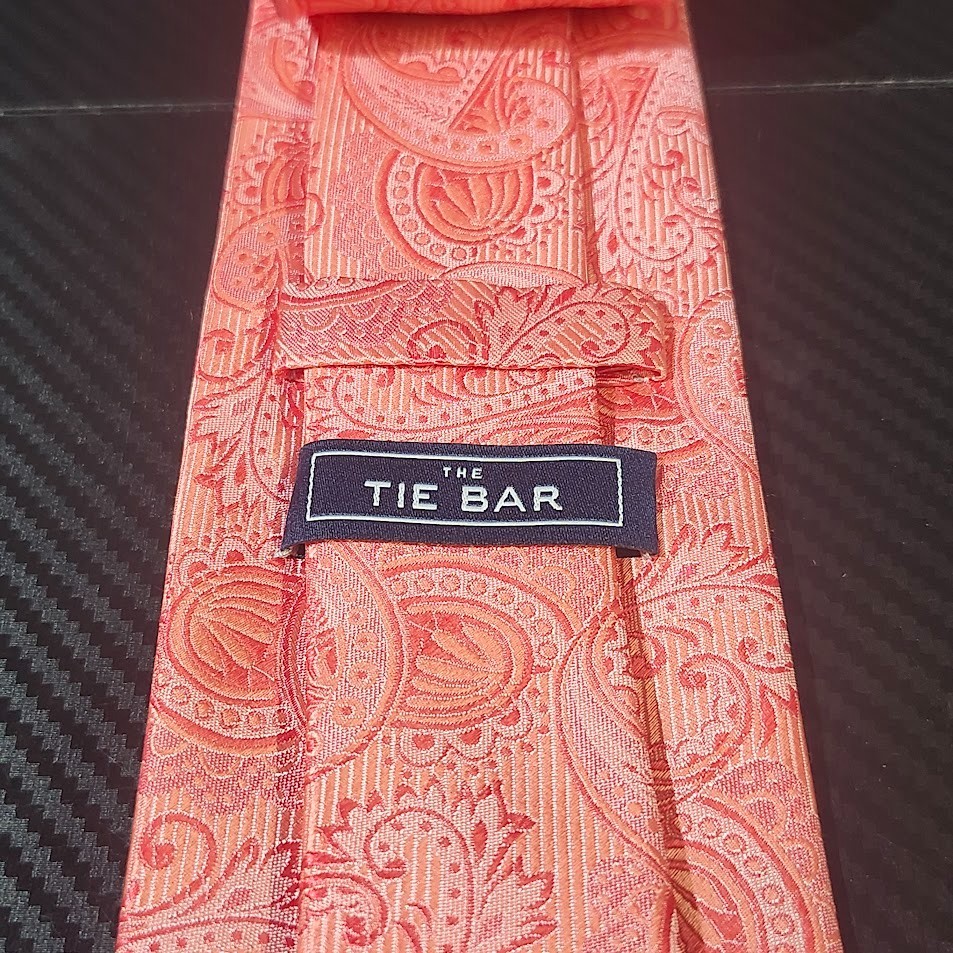 Tie Bar Orange Paisley Patterned 100% Silk Tie image 4