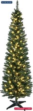 7' Tall Pre-Lit Slim Noble Fir Artificial Pencil Christmas Tree with 200 Warm Wh