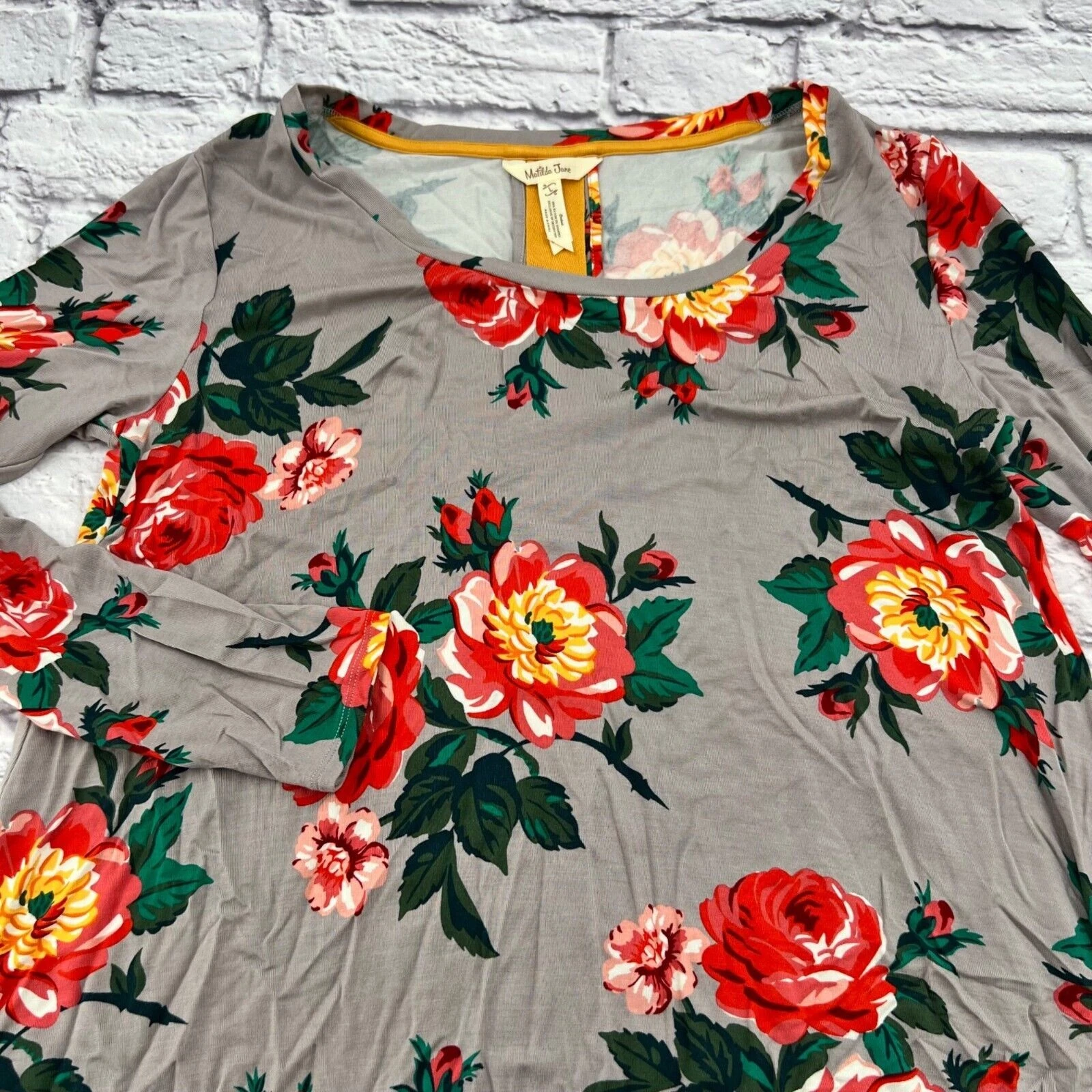 VETEMENTS Abito midi Matilda Jane donna sono un sognatore floreale luminoso manica lunga grigio grande