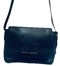 BLACK MARC JACOBS SIGNATURE CROSSBODY SHOULDER BAG ADJUSTABLE STRAP LEATHER GOLD