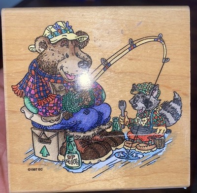 Those Who Bait~Moose Creek Crossing~Bear~Fishing~Rubber Stamp~Stampendous #XW002