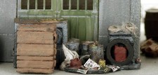 N Scale Building Wall Junk Pile with scattered garbage Finished