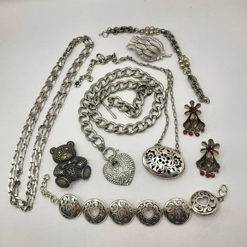 Vintage to Now Silver Tone Costume Jewelry Lot Brighton Trifari Monet Figaro 8pc