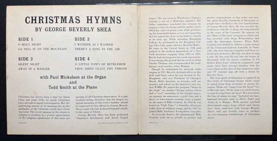 George Beverly Shea - Christmas Hymns (RCA Victor EPB-1270) Mono 1956 VG/VG 2 7" Foto 2 de 4