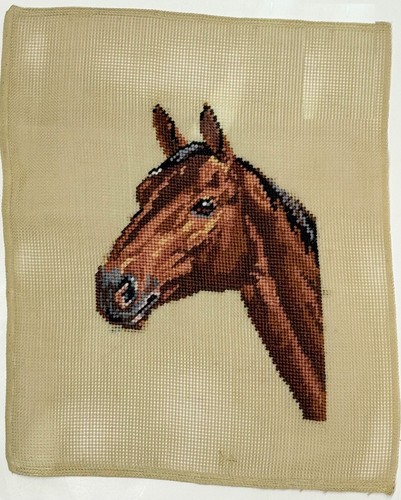 Preworked BROWN HORSE HEAD Left Face Center Work Needlepoint Canvas 7" x 9 1/2" - Picture 2 of 2