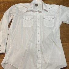 Ely Cattleman White Mens Shirt pearl snap long sleeve Western Embroidery L 16.5