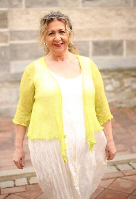 IKAT Lagenlook BOLERO STRICK JACKE Gr 42 bis 52 sunny green