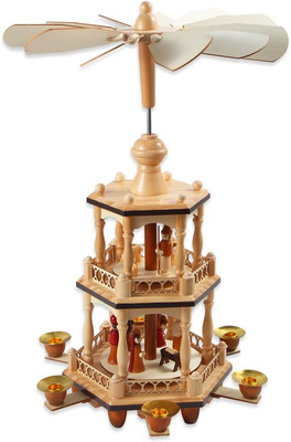 17 Inches Wooden Christmas Pyramid with 6 Candle Holders- Nativity Scene Set-Und