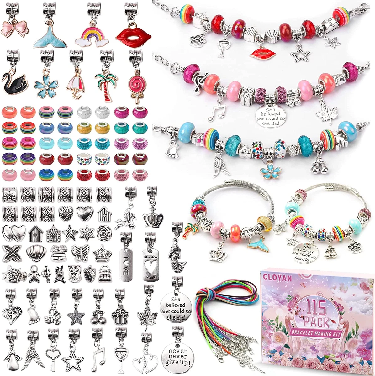 Charm Bracelet Making Kit for Girls, 115PCS Jewelry Making Kit with Beads