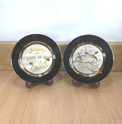 2 x 1983 Imperial Chokin Ltd Ed. 23 cm Dekoteller - Vögel - Yoshinobu Hara