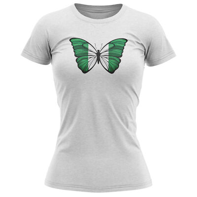 Damen-T-Shirt Nigeria Flagge Schmetterling Fußball ihre nigerianischen Unterstützer Oberteil Tee