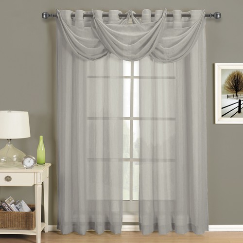 Abri Grommet Crushed Sheer Curtain Panel Window Treatment 2 panels & 3 Valances - Picture 7 of 10