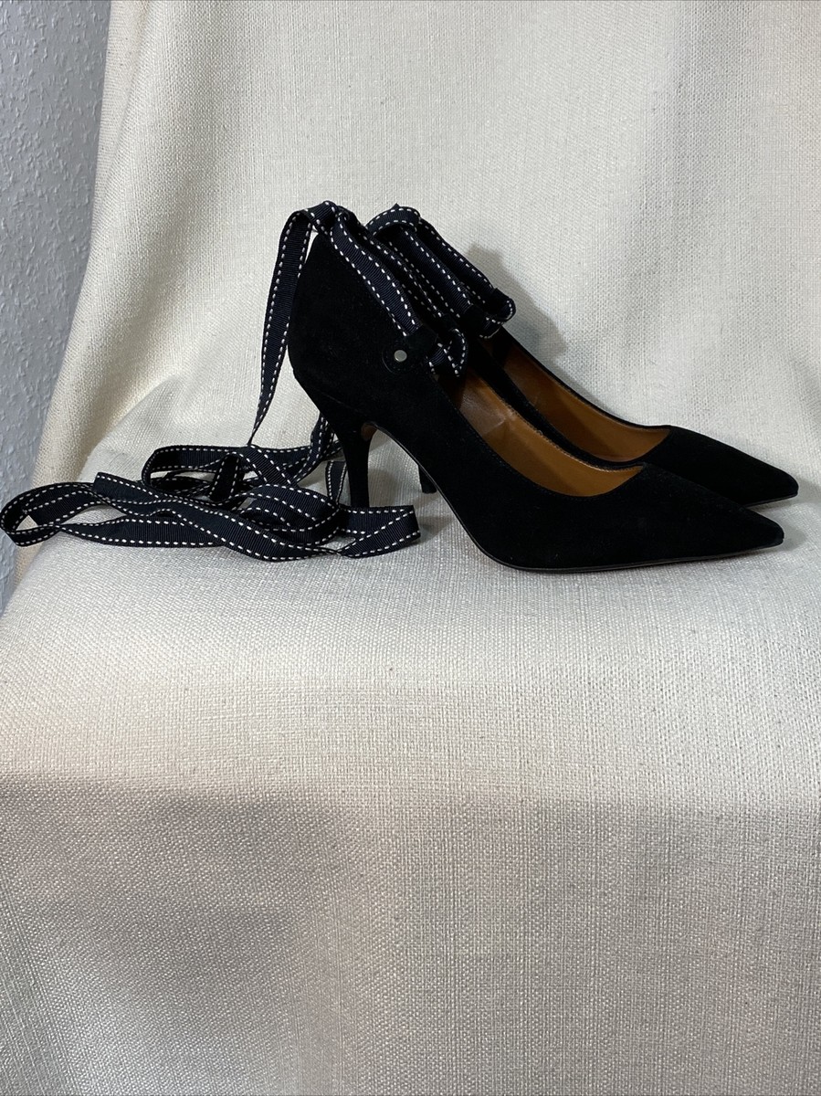Topshop Size 37 Eu Shoes Black Heels Ribbon Smart Elegant Party