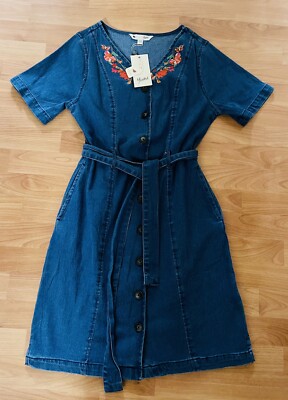 Yumi Blue Denim Embroidered Button Pencil Dress Size 12 BNWT | eBay UK