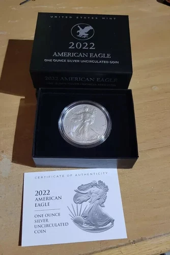 2022 W US Mint American Eagle One Ounce Silver Uncirculated Coin OGP COA - 22EG