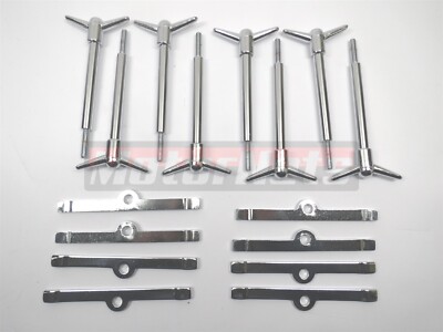 SBC Chevy Chrome Tall T-Bar Valve Cover Hold Down Bolt Spreader Bars Wing Nut