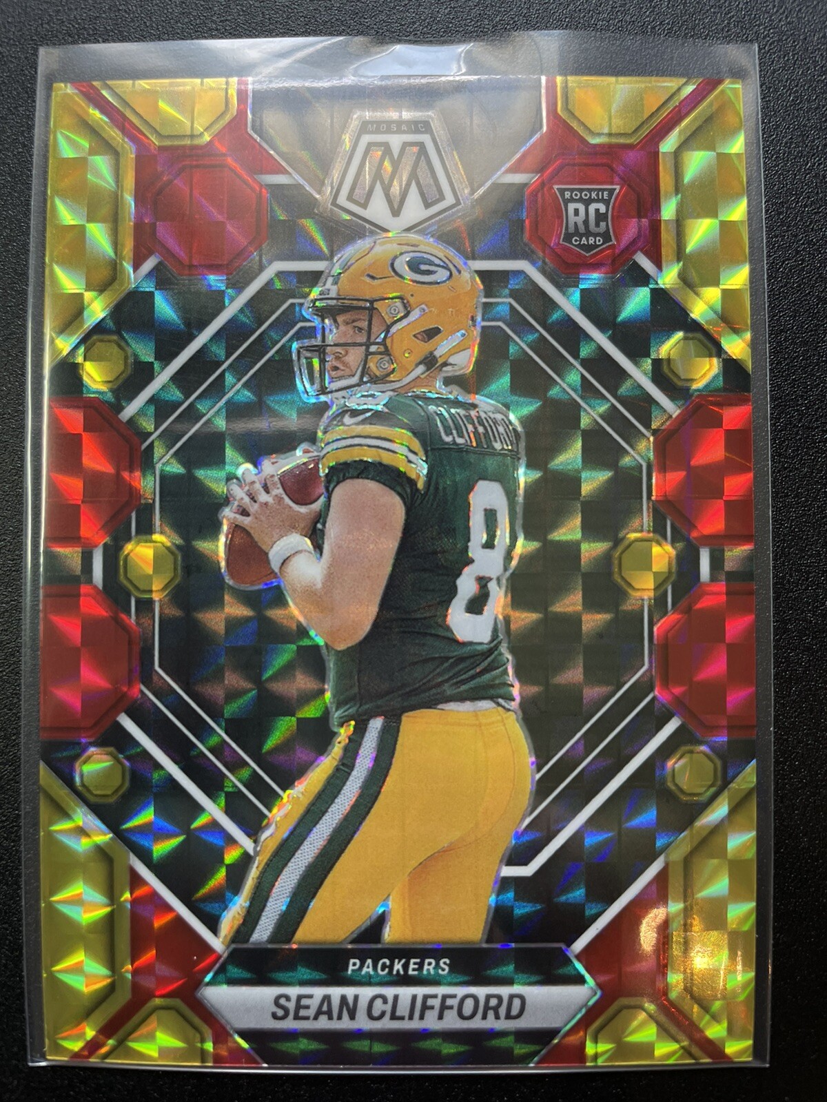 2023 Mosaic - Choice Fusion Red & Yellow Mosaic Prizm #361 Sean Clifford RC /80