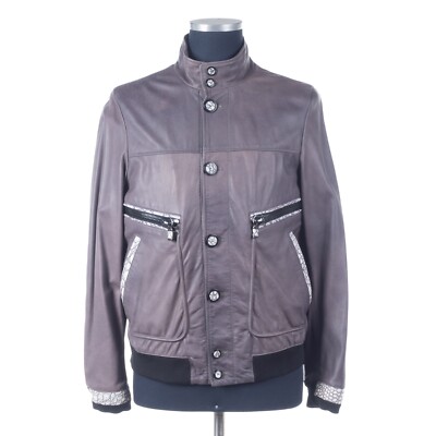 NWT MAENI PARMA Biker Jacket Lambskin Crocodile Alligator trim EU:50 US:40 Coat