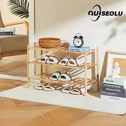 Bamboo Shoe Rack 2-Tier Stackable Shoe Shelf