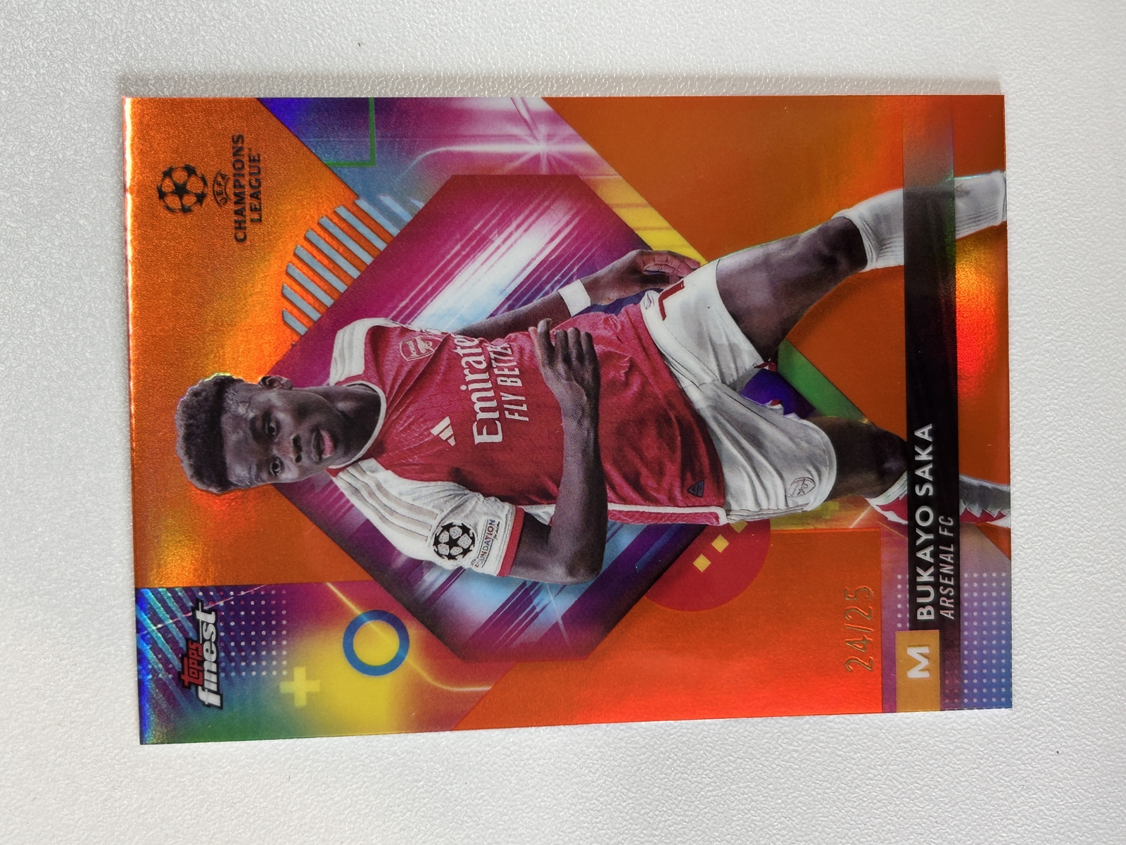 Bukayo Saka 2024 Topps Finest UEFA 24/25 #10 Red Refractor Arsenal FC -YO