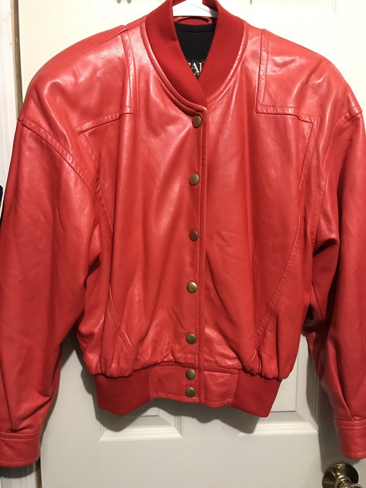 Escada By Margaretha Women Red Leather Bomber Jacket 34 Football Retail 2500 | eBay