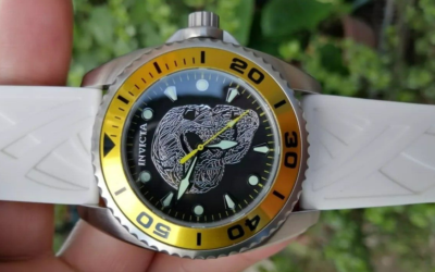 RARE Invicta Men Artist Black Skeleton Dial White Strap SS Watch