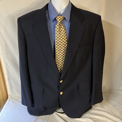 David Taylor Two Gold Tone Button Blazer Jacket Navy Blue 44R 44 R Free Shipping