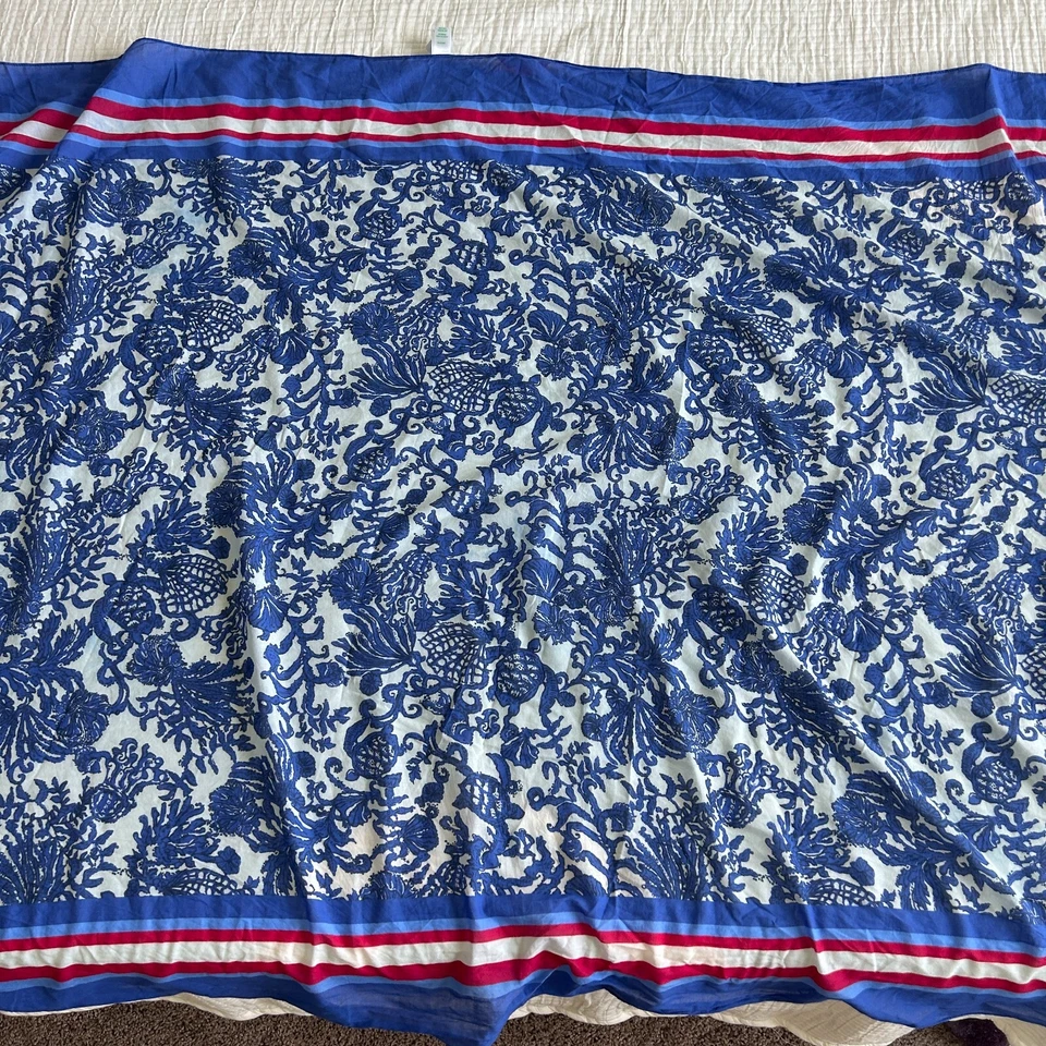 Lilly Pulitzer Estampado Algodón Pareo Azul Tortuga Marina Estampado Corbata Falda Bufanda Foto 2 de 4
