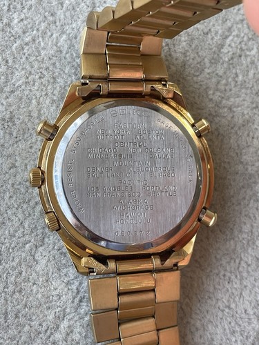 Seiko Alarm USA Time Zones 5T50-6A09 Gold Tone Watch New Condition Rare - Picture 3 of 4